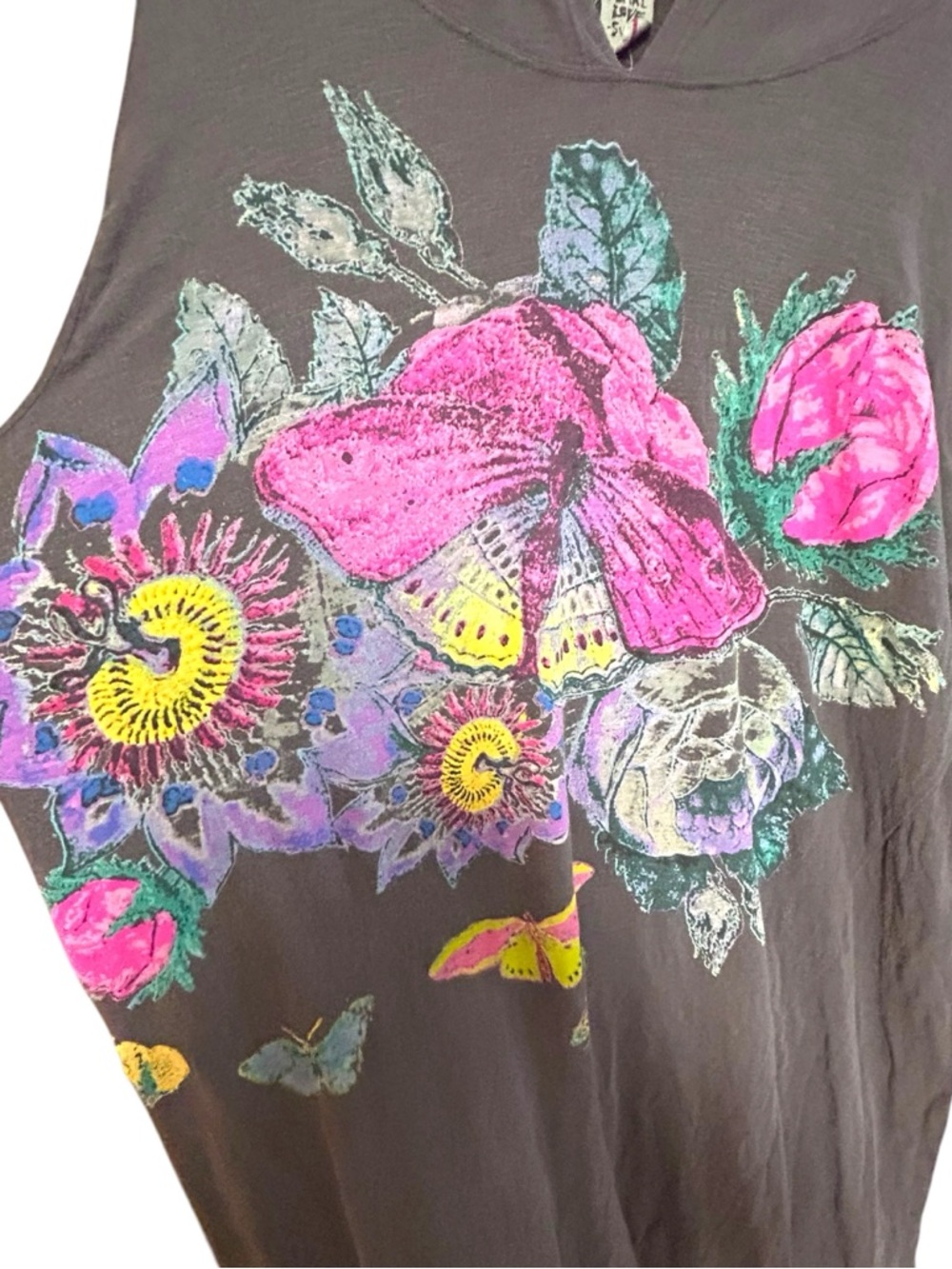 Magnolia Pearl Flor De La Pasion Viggo Hoodie T Dress maxi cotton Gray butterfly - Picture 8 of 13